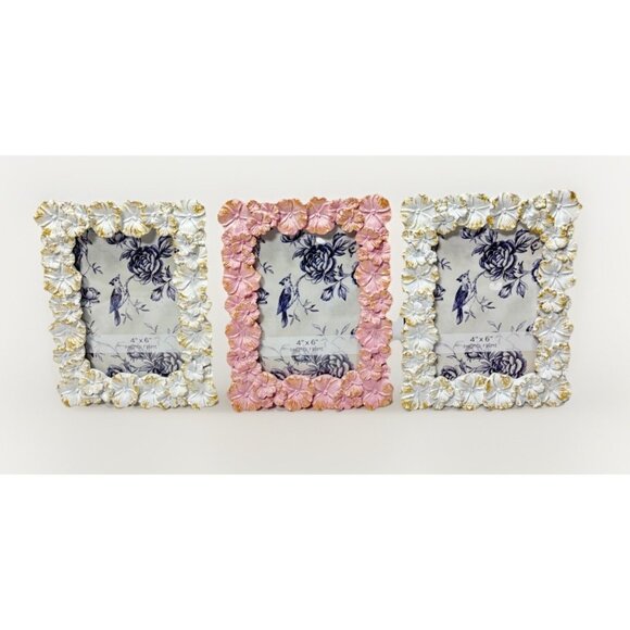 Frames 3pc Pink & White 3D Flower Floral Photo Frames 4x6" Decorative Set *Read* - Picture 1 of 16